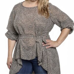 Animal Print Plus Size High-Low Tunic